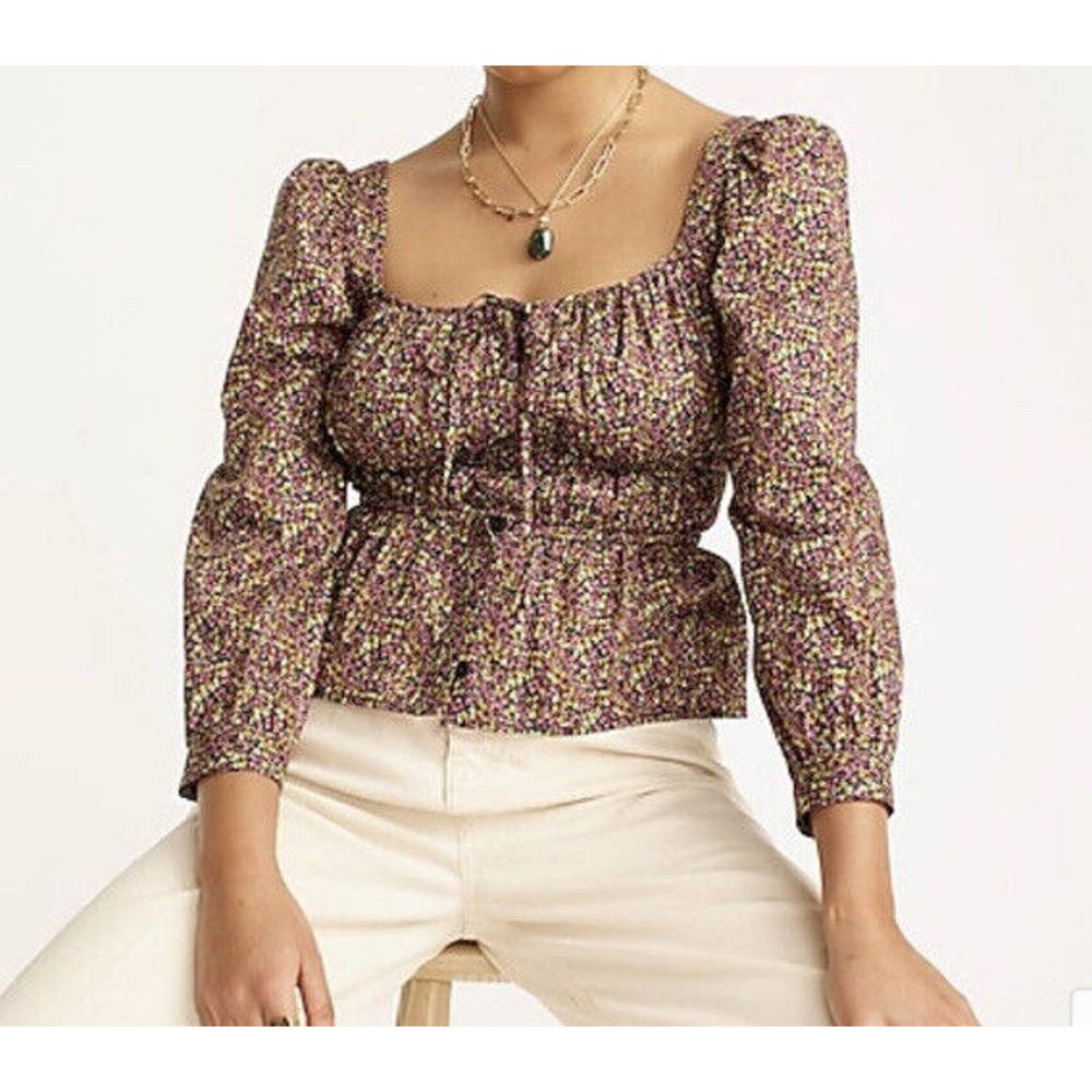 NWT J.Crew Cinched-Waist Organic Cotton Floral Top Liberty Busy Izzy Print SZ 8